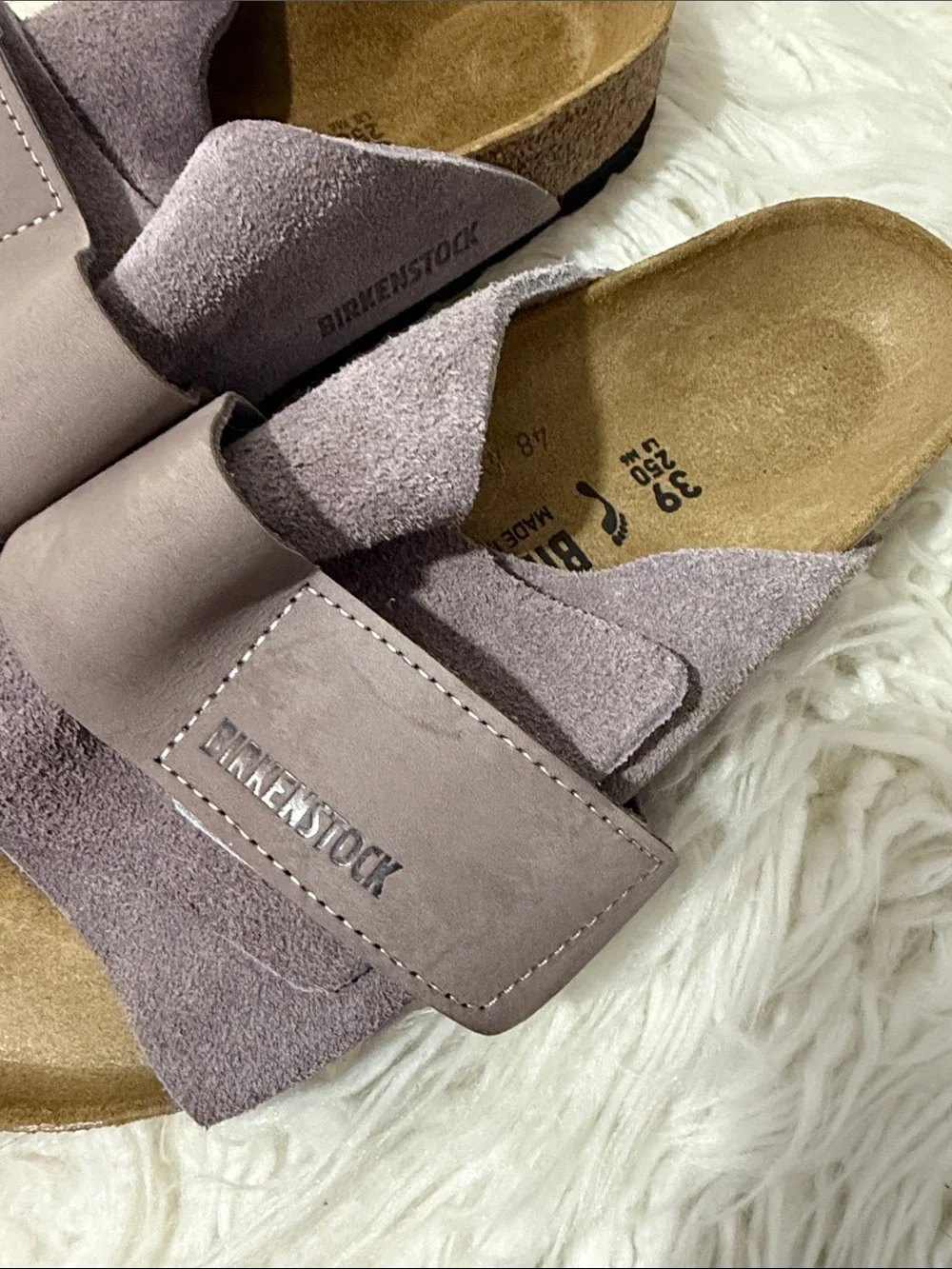 RARE Birkenstock Kyoto Nubuck Lavender Suede Slide Sandals 38 or 7.5 - Picture 4 of 9
